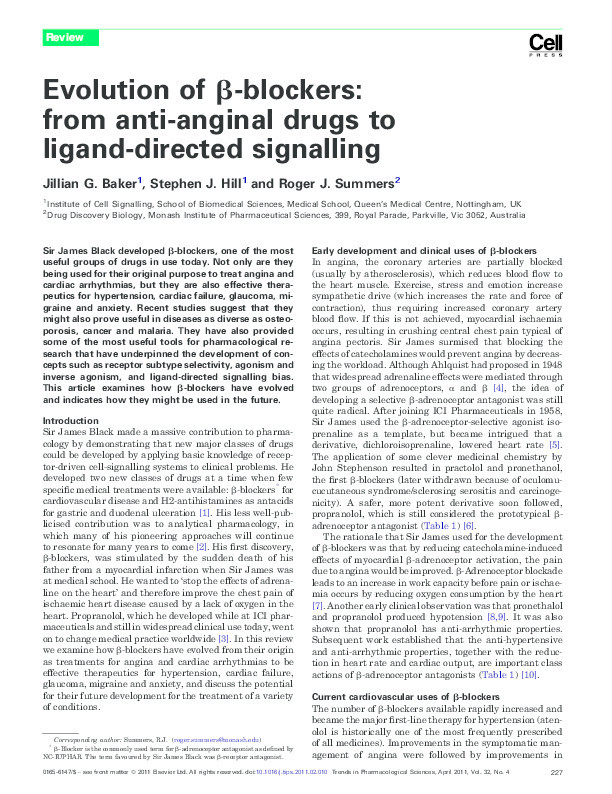 Evolution of β-blockers: from anti-anginal drugs to ligand-directed signalling Thumbnail