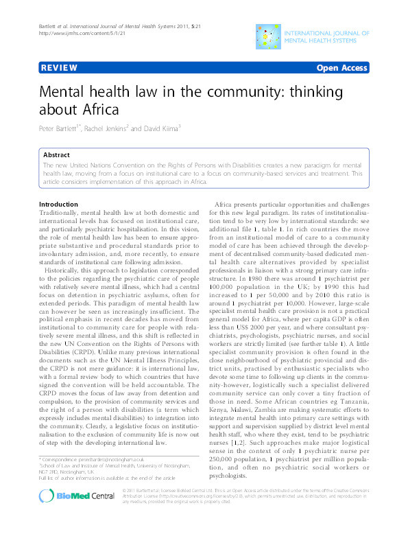 Mental health law in the community: thinking about Africa Thumbnail