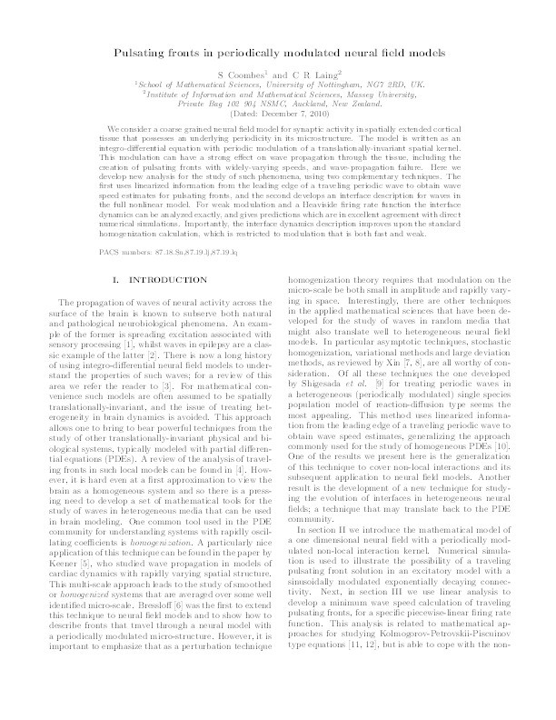 Pulsating fronts in periodically modulated neural field models Thumbnail