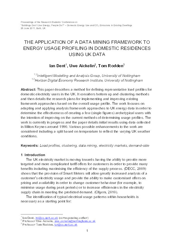 The application of a data mining framework to energy usage profiling in domestic residences using UK data Thumbnail