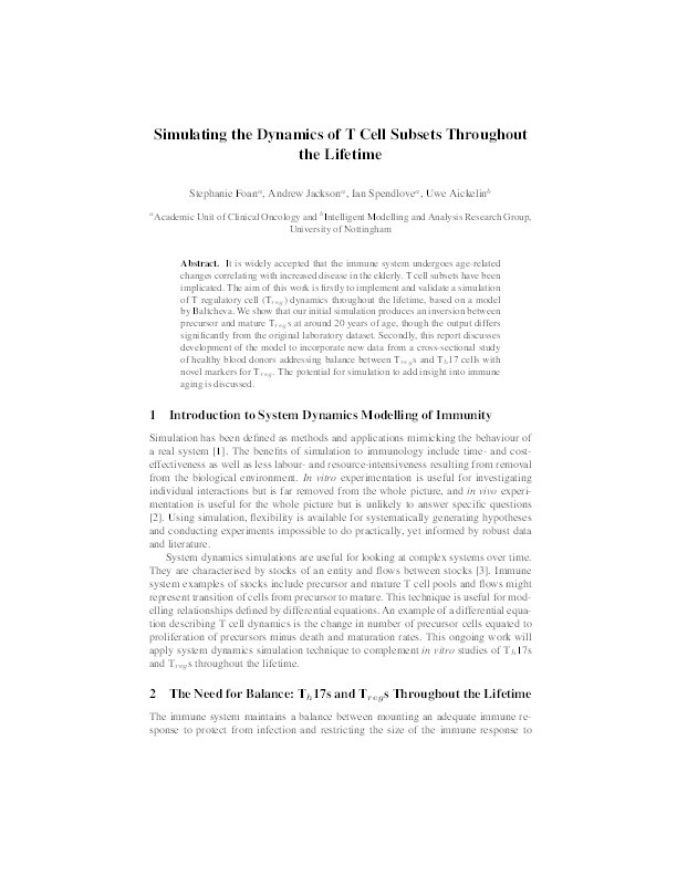 Simulating the dynamics of T cell subsets throughout the lifetime Thumbnail