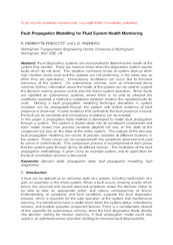 Fault propagation modelling for fluid system health monitoring Thumbnail