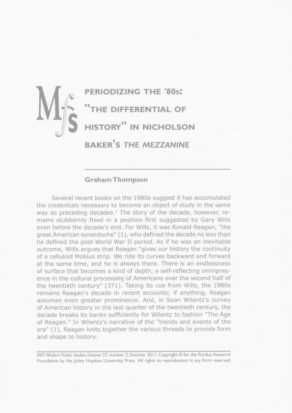 Periodizing the '80s: the 'differential of history' in Nicholson Baker's The Mezzanine Thumbnail