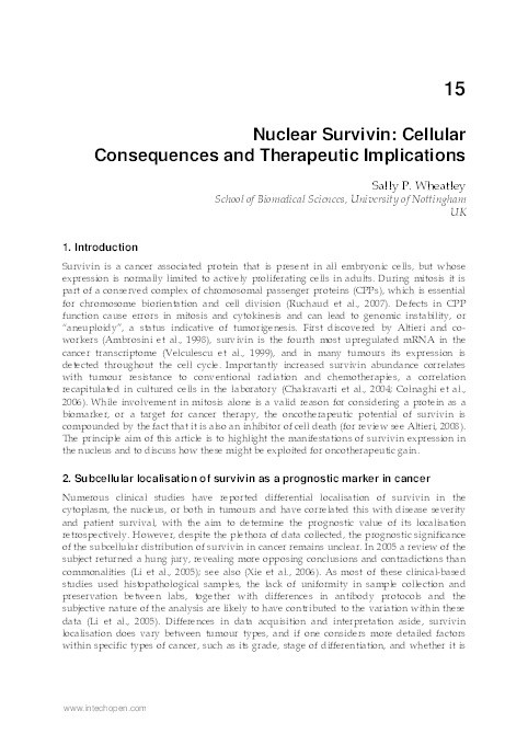 Nuclear survivin: cellular consequences and therapeutic implications Thumbnail