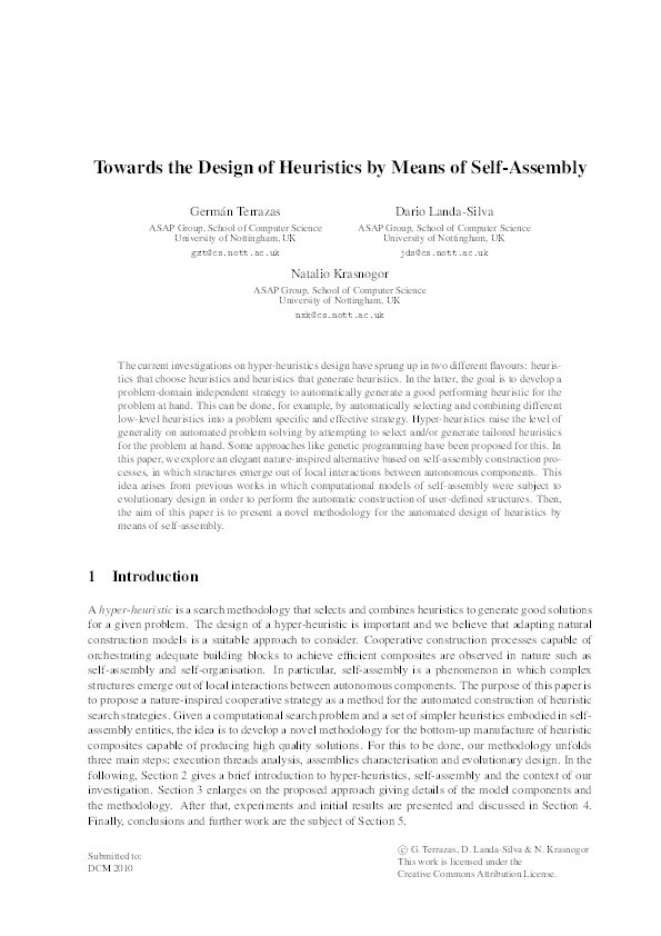 Towards the design of heuristics by means of self-assembly Thumbnail