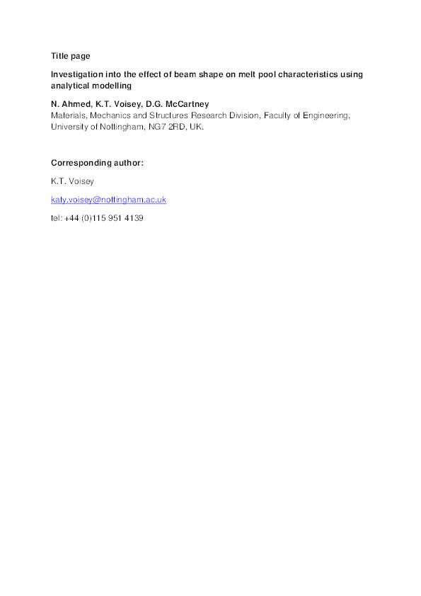 Investigation into the effect of beam shape on melt pool characteristics using analytical modelling Thumbnail