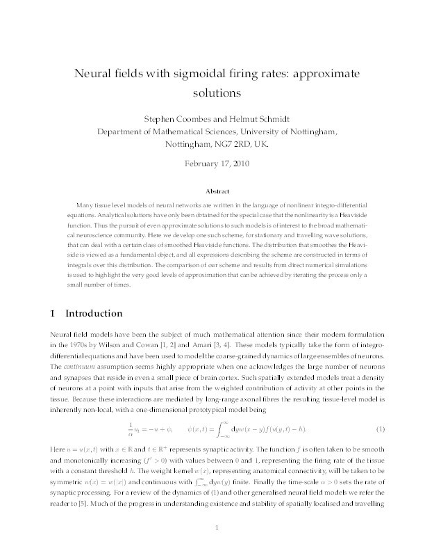 Neural fields with sigmoidal firing rates: Approximate solutions Thumbnail
