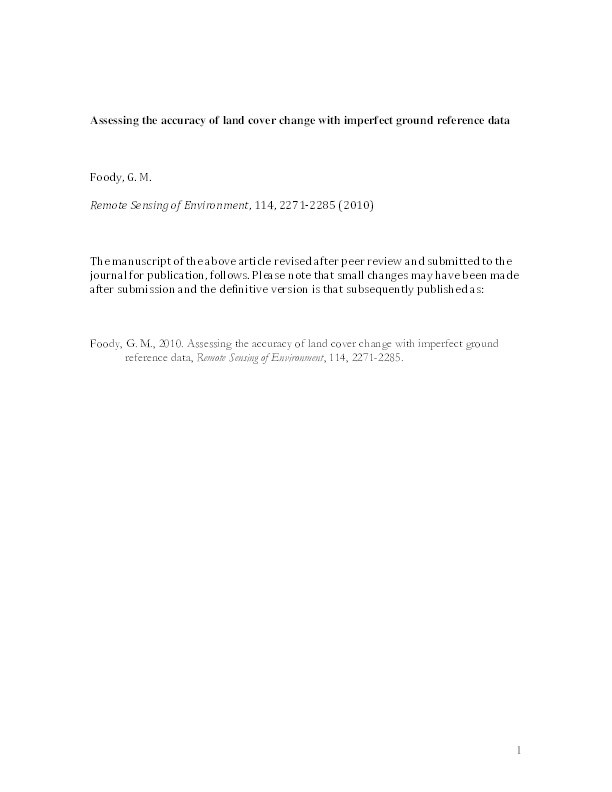 Assessing the accuracy of land cover change with imperfect ground reference data Thumbnail