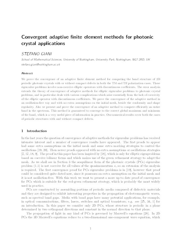 Convergent adaptive finite element methods for photonic crystal applications Thumbnail