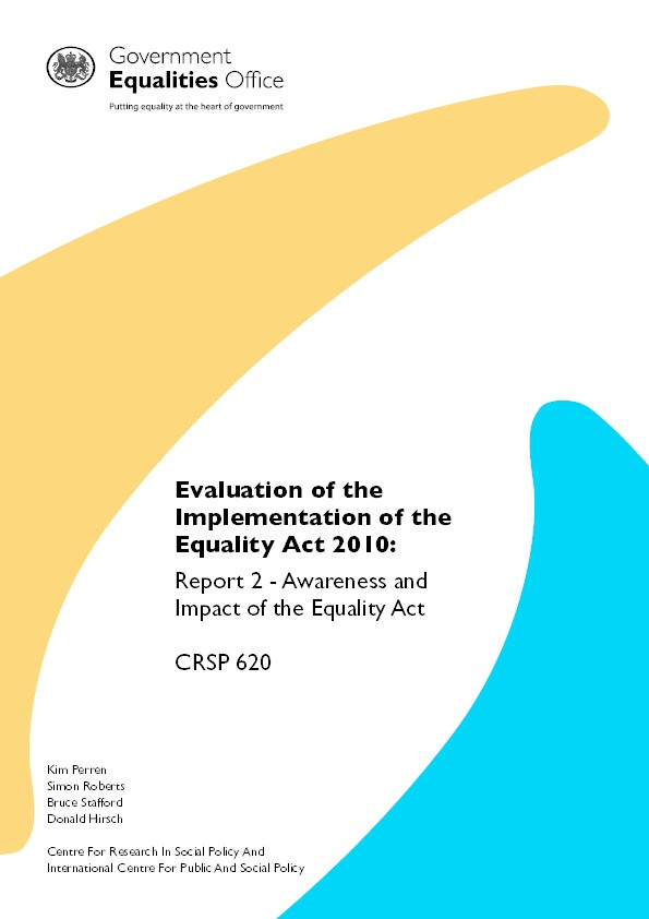 Evaluation of the implementation of the Equality Act 2010:  report 2 - Awareness and impact of the Equality Act Thumbnail