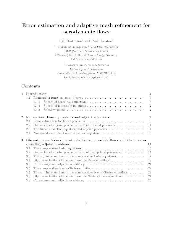 Error estimation and adaptive mesh refinement for aerodynamic flows Thumbnail