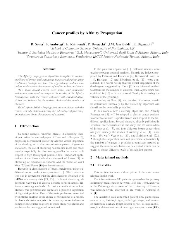 Cancer profiles by Affinity Propagation Thumbnail