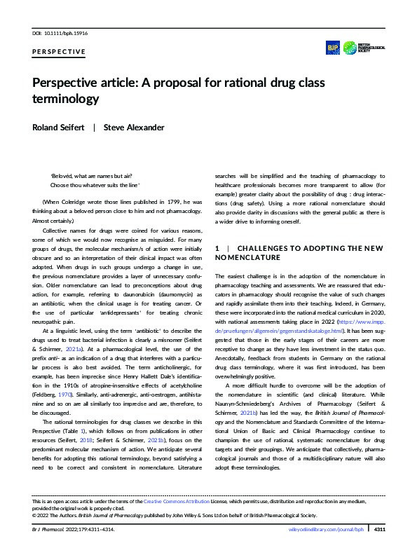 Perspective article: A proposal for rational drug class terminology Thumbnail