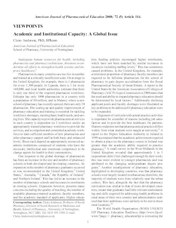 Academic and institutional capacity: a global issue Thumbnail