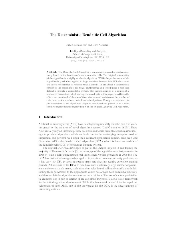 The deterministic Dendritic Cell Algorithm Thumbnail