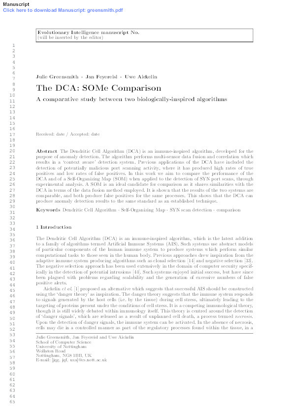 The DCA:SOMe comparison: a comparative study between two biologically-inspired algorithms Thumbnail