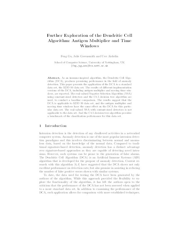 Further exploration of the Dendritic Cell Algorithm: antigen multiplier and time windows Thumbnail
