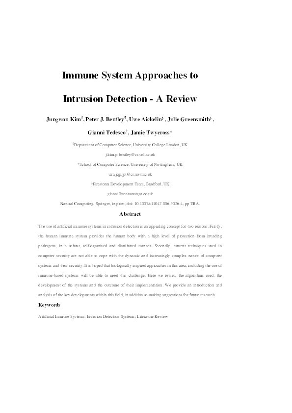 Immune system approaches to intrusion detection - a review Thumbnail