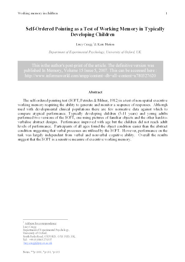 Self-ordered pointing as a test of working memory in typically developing children Thumbnail