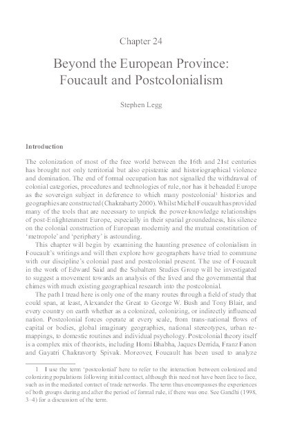 Beyond the European province: Foucault and postcolonialism Thumbnail