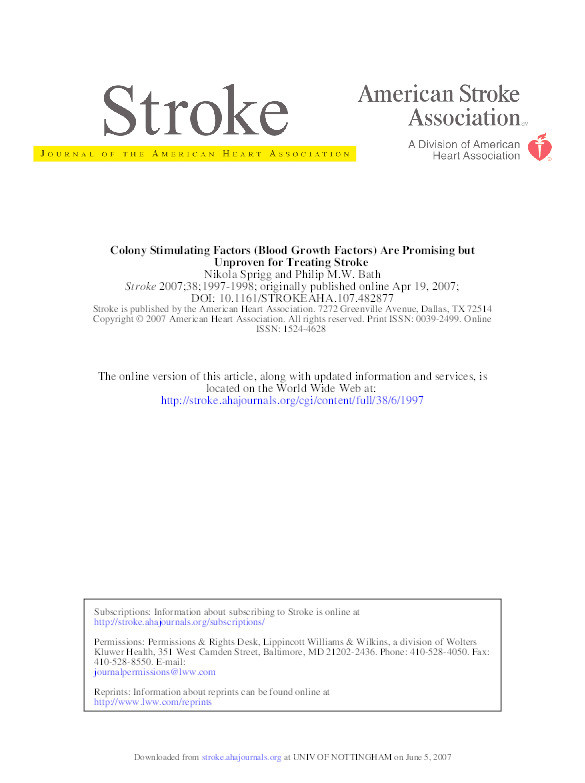 Colony stimulating factors (blood growth factors) are promising but unproven for treating stroke Thumbnail