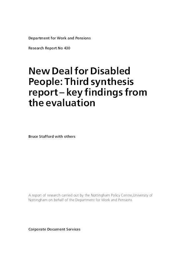 New Deal for Disabled People: Third synthesis report – key findings from the evaluation Thumbnail