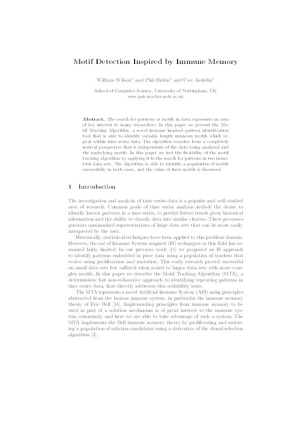 Motif detection inspired by immune memory Thumbnail
