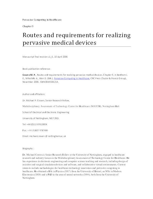 Routes and requirements for realizing pervasive medical devices Thumbnail
