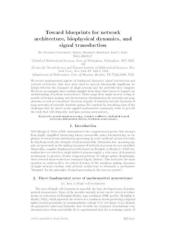 Toward blueprints for network architecture, biophysical dynamics, and signal transduction Thumbnail