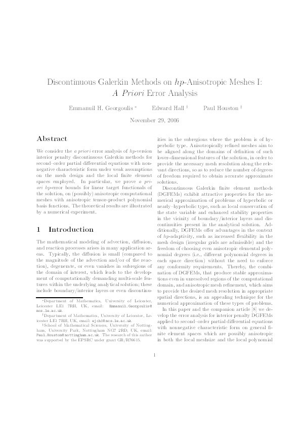 Discontinuous Galerkin Methods on hp-Anisotropic Meshes I: A Priori Error Analysis Thumbnail