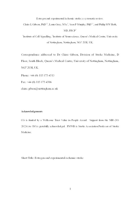 Estrogen and experimental ischemic stroke: a systematic review Thumbnail