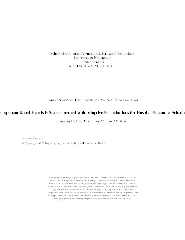 A Component Based Heuristic Search Method with AdaptivePerturbations for Hospital Personnel Scheduling Thumbnail