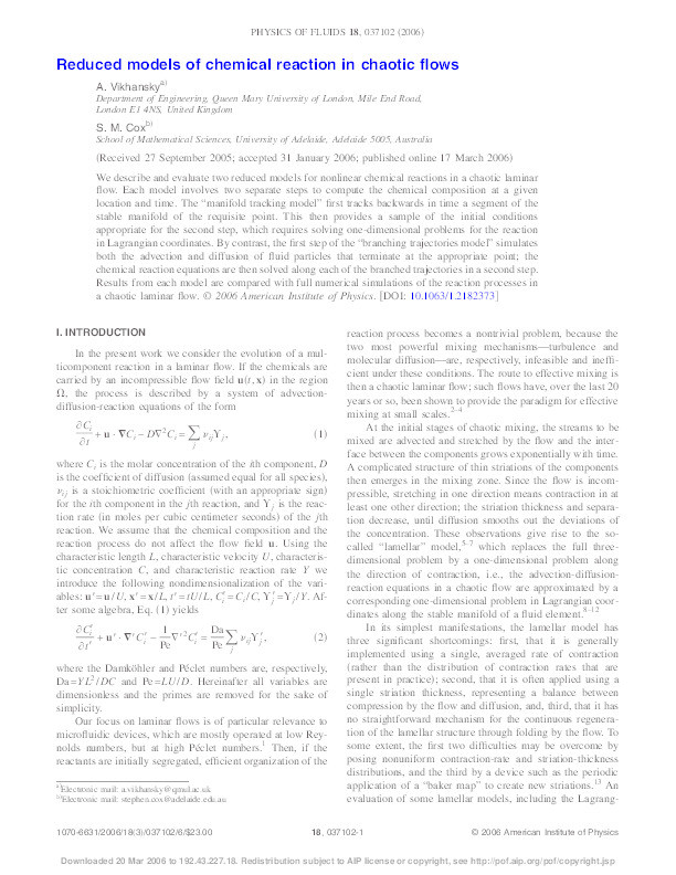 Reduced models of chemical reaction in chaotic flows Thumbnail