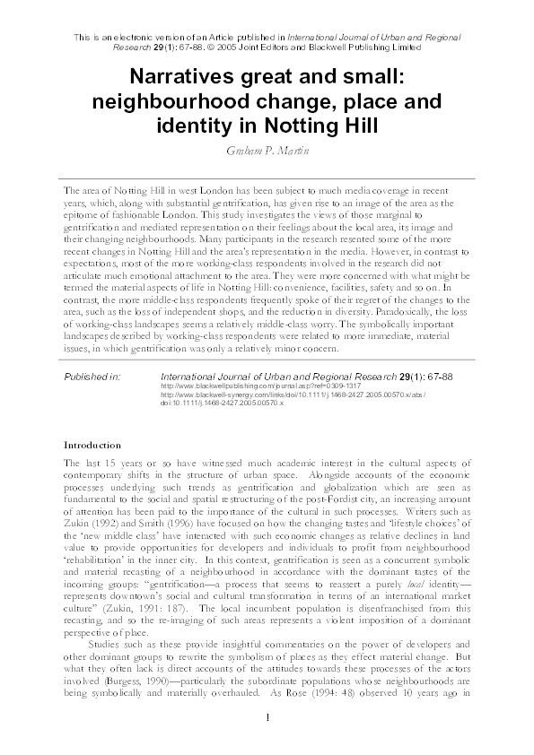 Narratives great and small: neighbourhood change, place and identity in Notting Hill Thumbnail