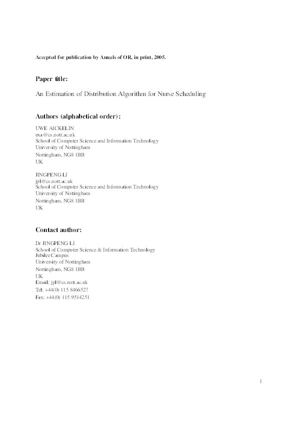 An estimation of distribution algorithm for nurse scheduling Thumbnail