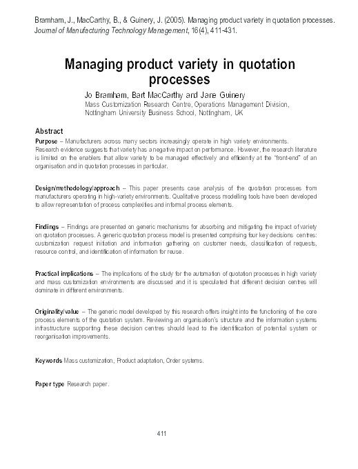 Managing product variety in quotation processes Thumbnail