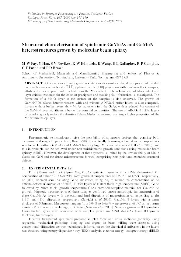 Structural characterisation of spintronic GaMnAs and GaMnN heterostructures grown by molecular beam epitaxy Thumbnail