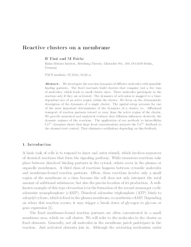 Reactive clusters on a membrane Thumbnail