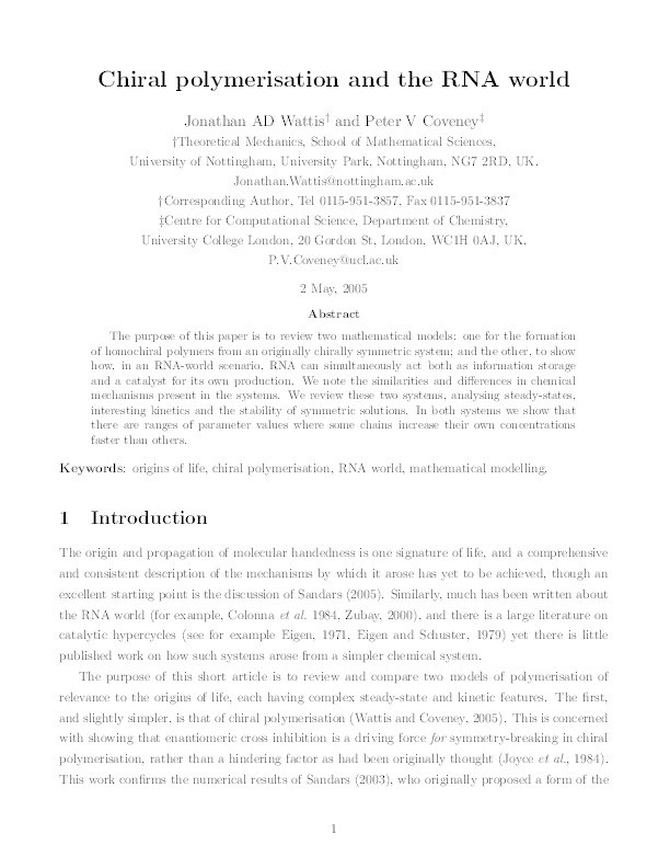 Chiral polymerisation and the RNA world Thumbnail