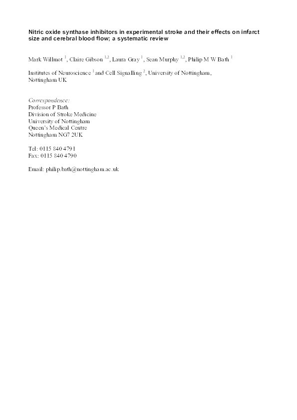 Nitric oxide synthase inhibitors in experimental stroke and their effects on infarct size and cerebral blood flow: a systematic review Thumbnail