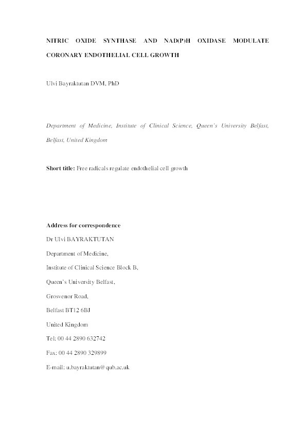 Nitric oxide synthase and NAD(P)H oxidase modulate coronary endothelial cell growth Thumbnail