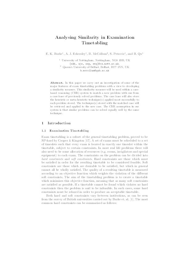 Analysing similarity in exam timetabling Thumbnail