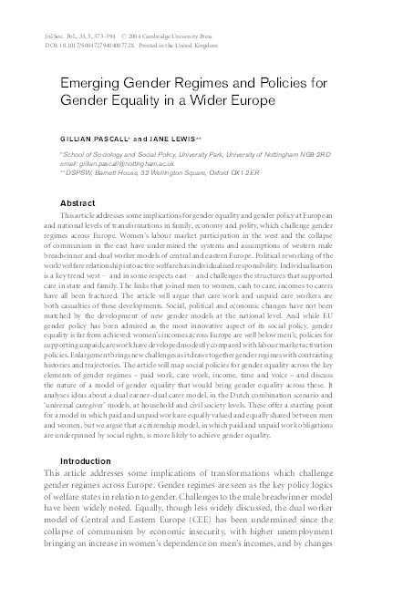 Emerging Gender Regimes and Policies for Gender Equality in a Wider Europe Thumbnail