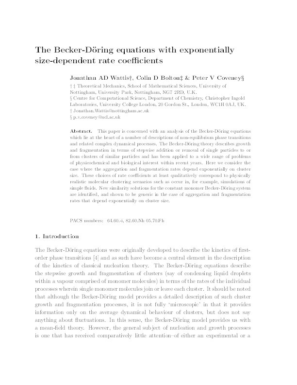 The Becker-Döring equations with exponentially size-dependent rate coefficients Thumbnail