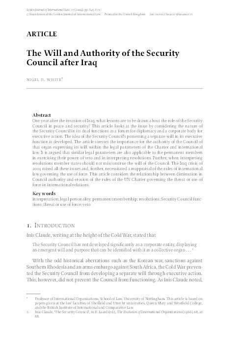 The will and authority of the Security Council after Iraq Thumbnail