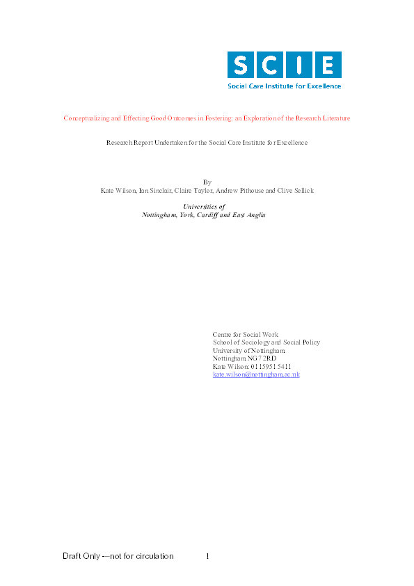 Conceptualising and Effecting Good Outcomes in Foster Care:an exploration of the research literature Thumbnail