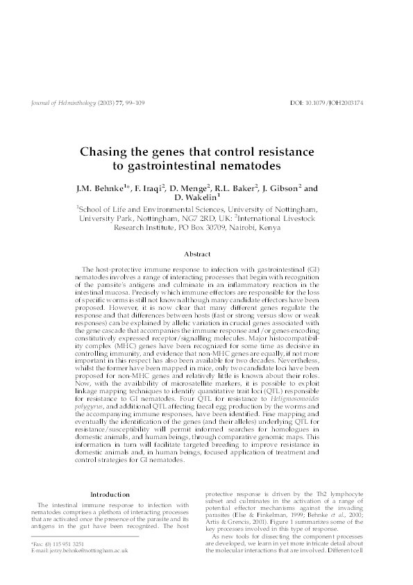 Chasing the genes that control resistance to gastrointestinal nematodes Thumbnail