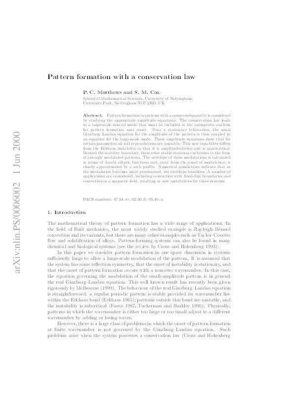 Pattern formation with a conservation law Thumbnail
