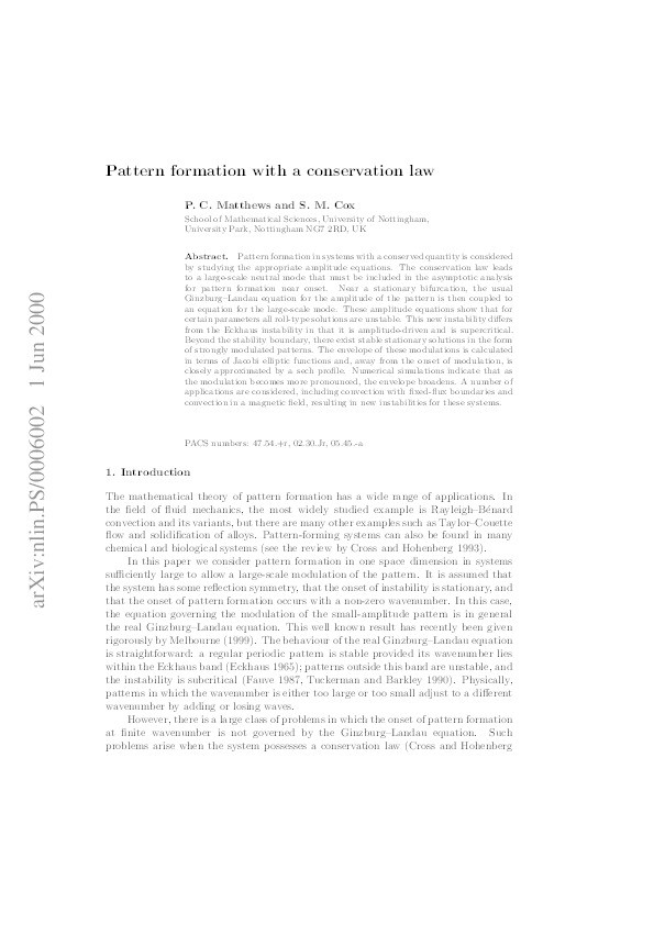 Pattern formation with a conservation law Thumbnail