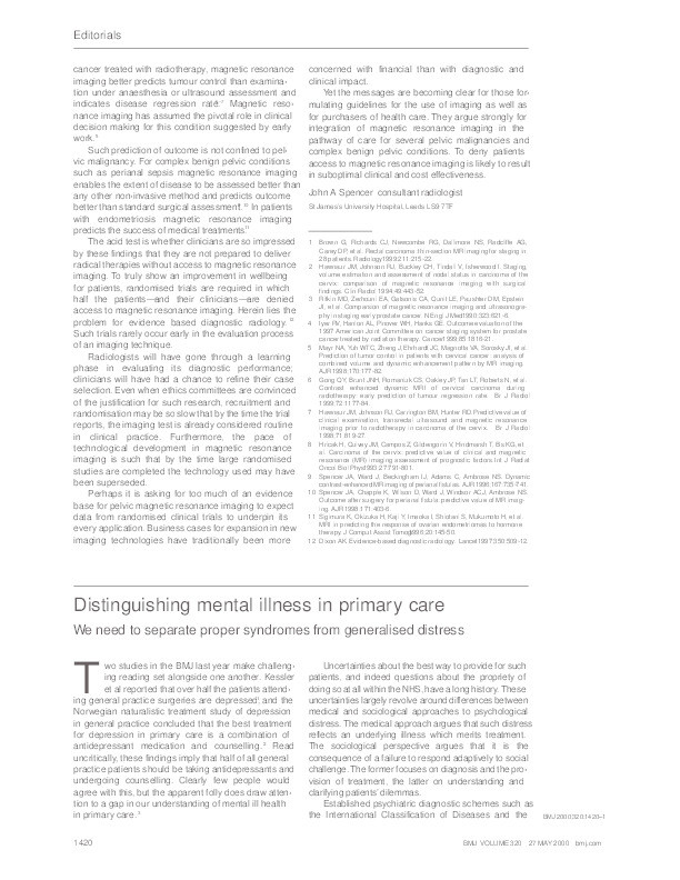 Distinguishing Mental Illness in Primary Care. We Need to Separate Proper Syndromes from Generalised Distress Thumbnail